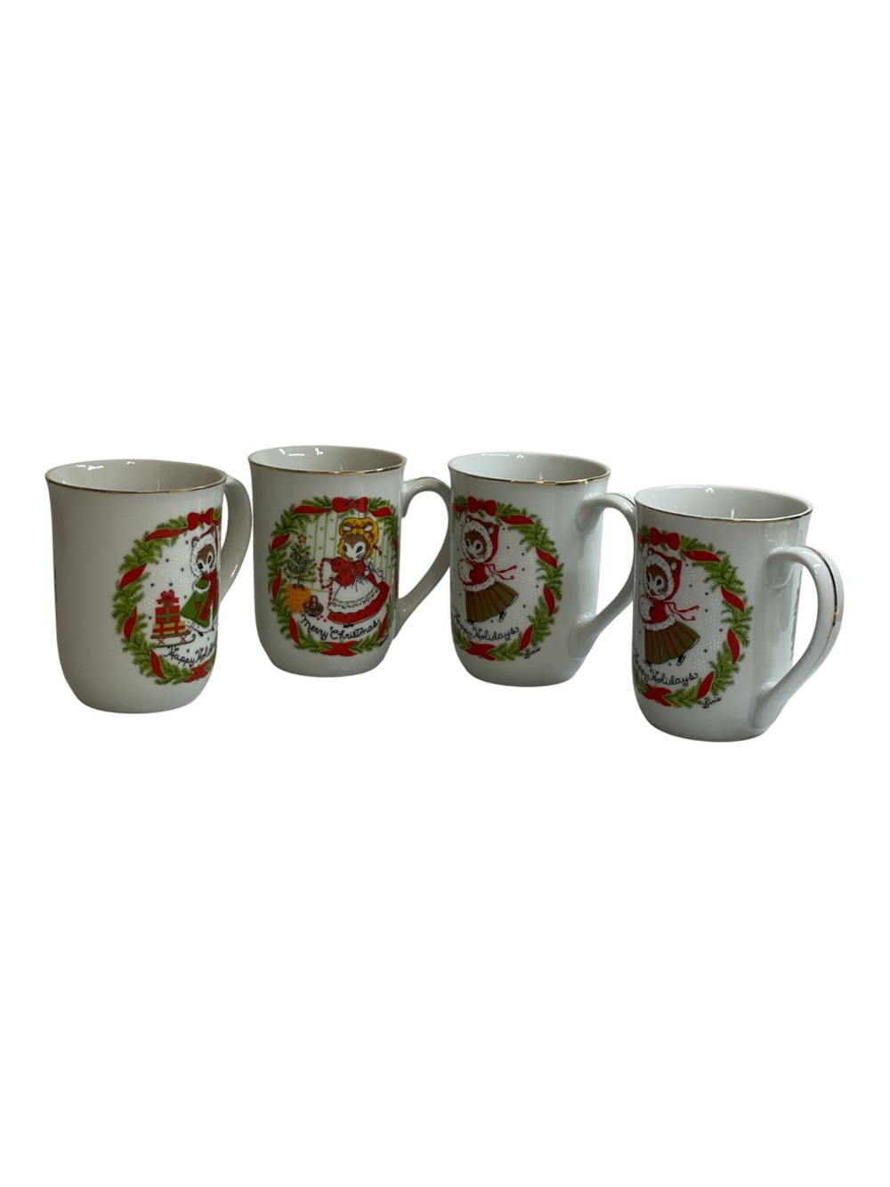 Vintage 1970s George Good Lorrie Christmouse Holiday Mugs  x 4